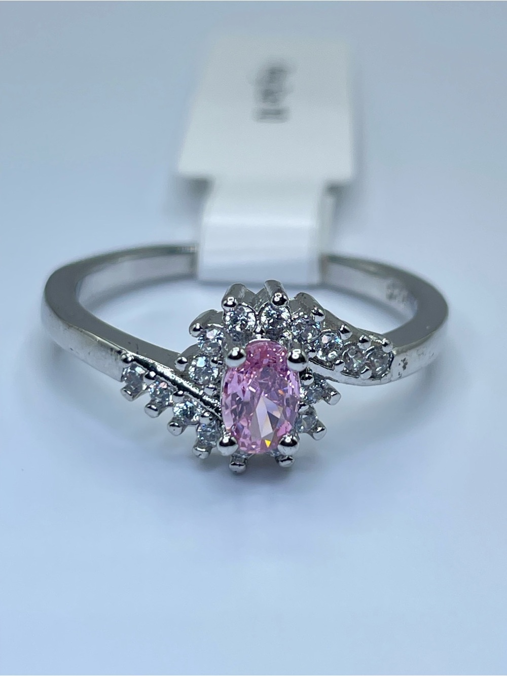 Swarovski Crystal Elements Pink Oval Cut Crystal Halo Dainty Ring Sz 10